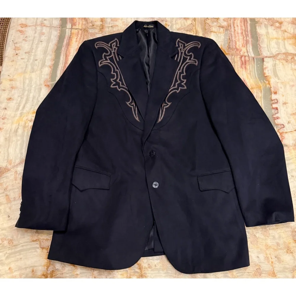 Circle S Mens Western Sport Coat Black Galveston Boot Stitch Yoke Lined 42